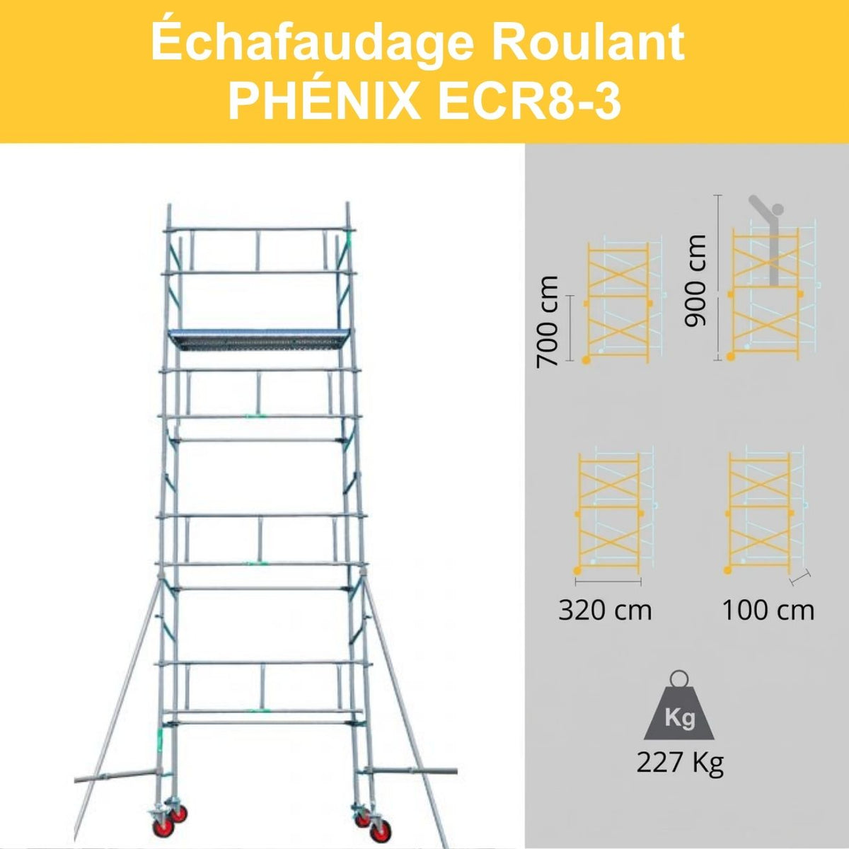 Échafaudage 8m de haut roulant