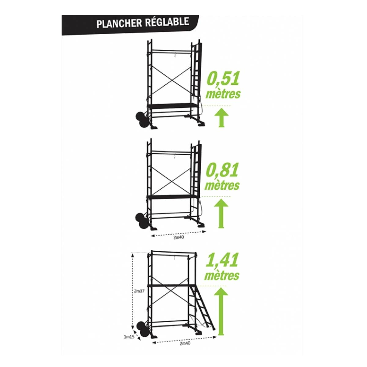 Centaure Garden’Up – Échafaudage de jardin en aluminium à roues increvables