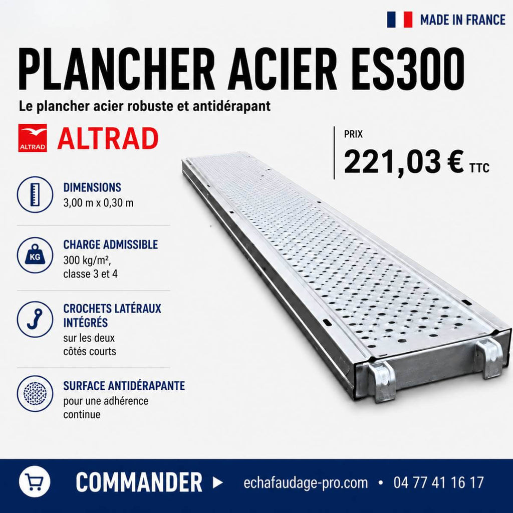 Plateau d’échafaudage ALTRAD aluminium – 3,00 x 0,30 m