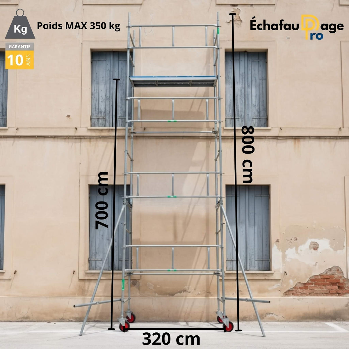 Échafaudage 8m de haut roulant