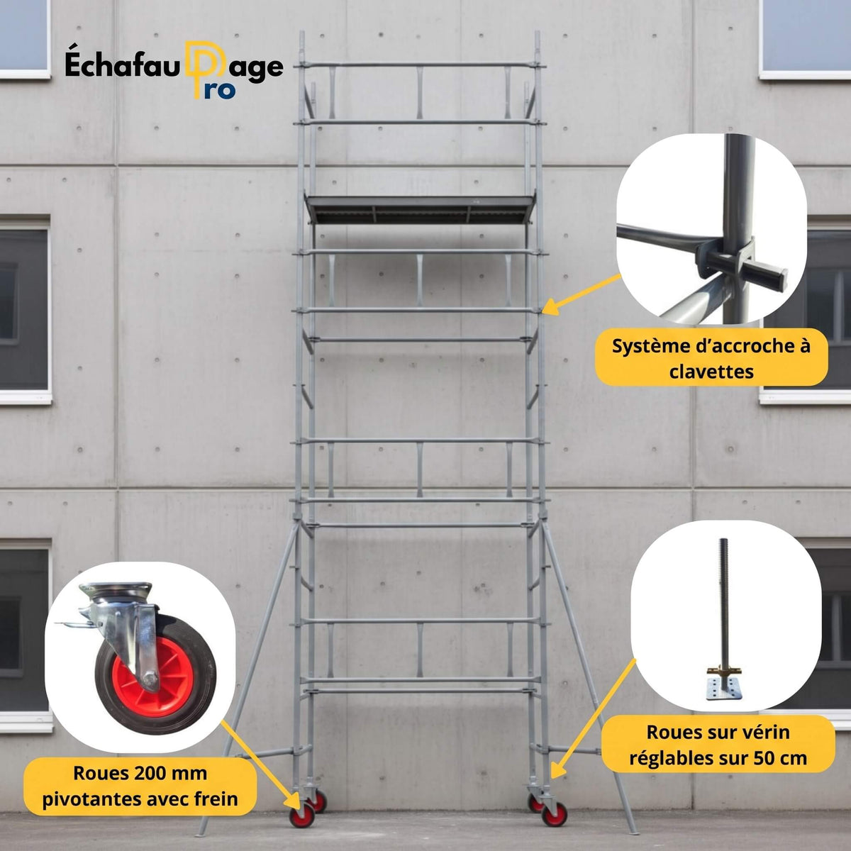 Échafaudage 8m de haut roulant