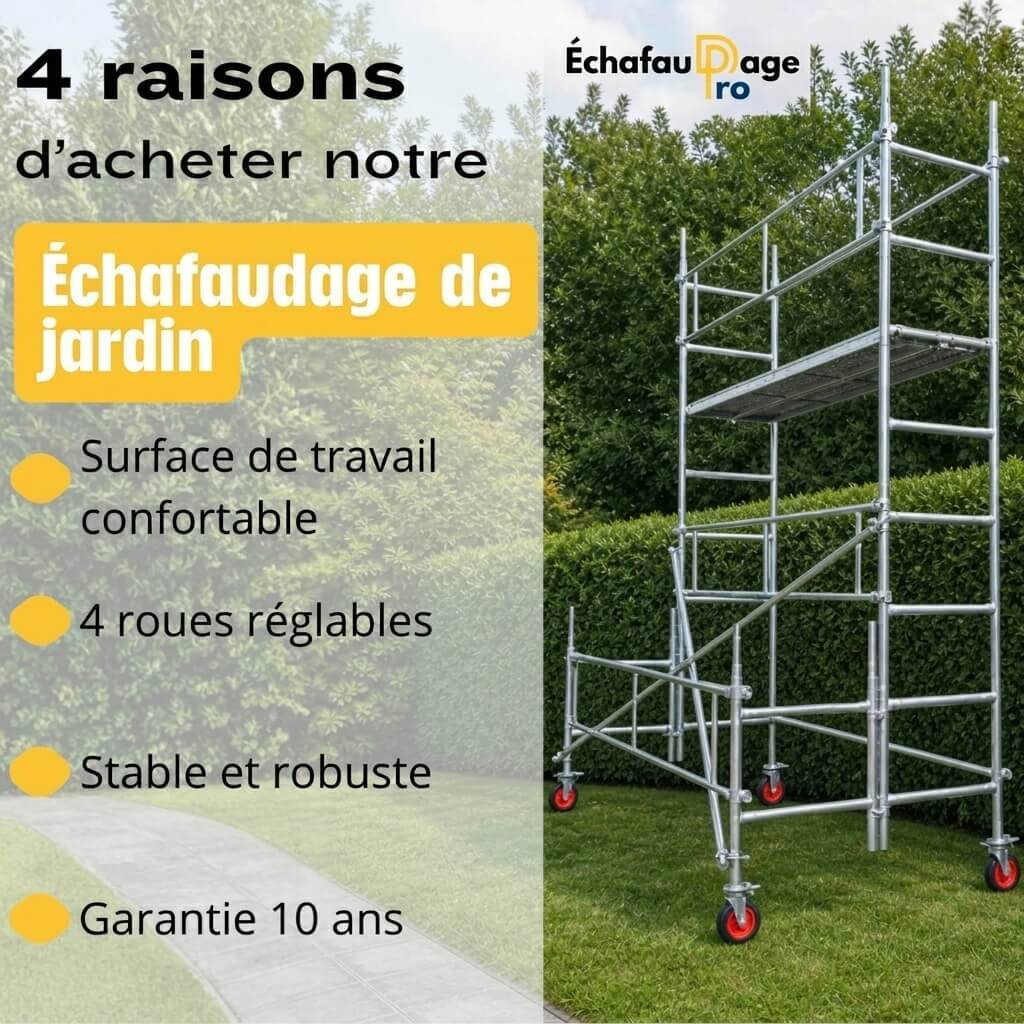 Échafaudage spécial jardin et taille-haie - Long 3m – Hauteur 2,5 m / 4,5 m
