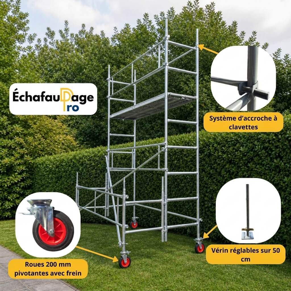 Échafaudage spécial jardin et taille-haie - Long 3m – Hauteur 2,5 m / 4,5 m