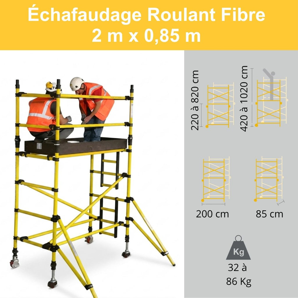 Échafaudage roulant en fibre  2,00 x 0,85 m