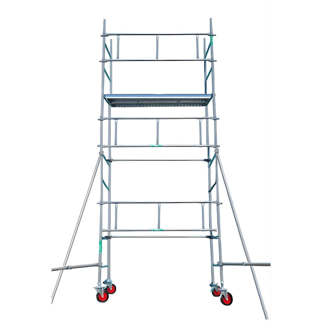 Échafaudage roulant 6x3 m - Jambe de force - 1 échelle de 2m + 2 échelles de 1m - Galvanisé