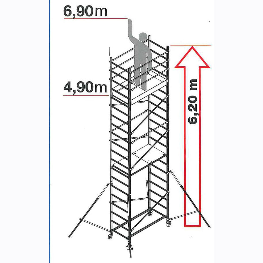 Échafaudage roulant aluminium SUPREMALU – Hauteur de travail 6,90 m